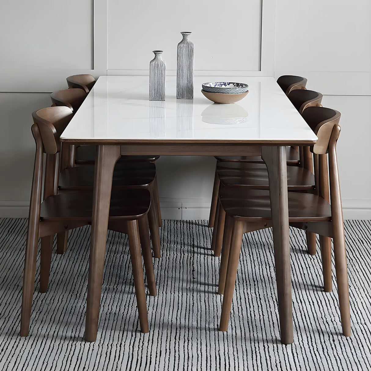 Modern Rectangle Scratch Resistant White Stone Dining Table Image - 11