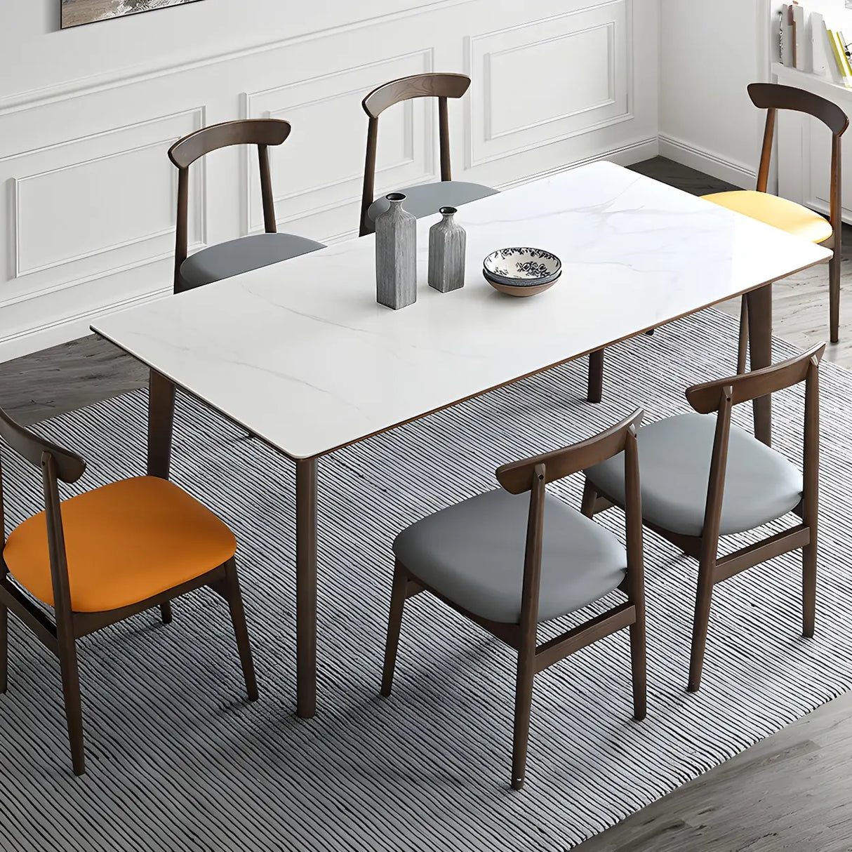 Modern Rectangle Scratch Resistant White Stone Dining Table Image - 2