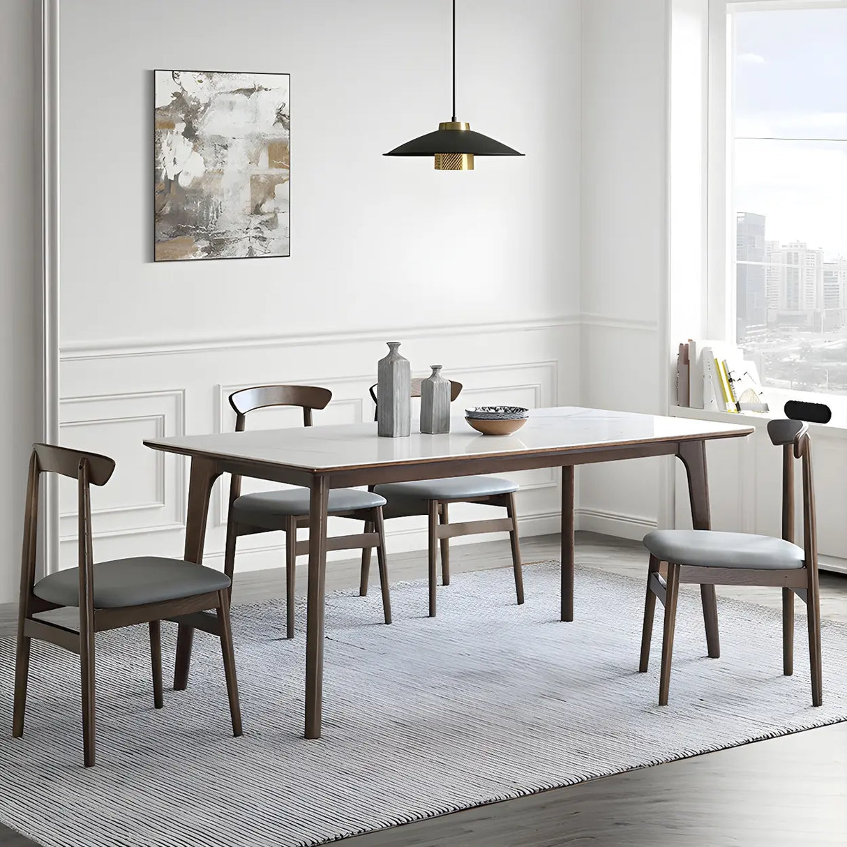 Modern Rectangle Scratch Resistant White Stone Dining Table Image - 4