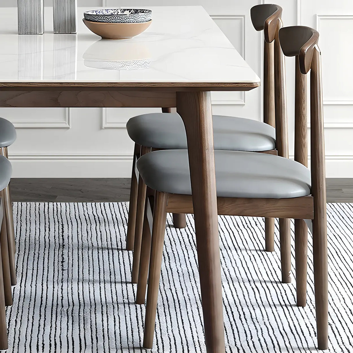 Modern Rectangle Scratch Resistant White Stone Dining Table Image - 9