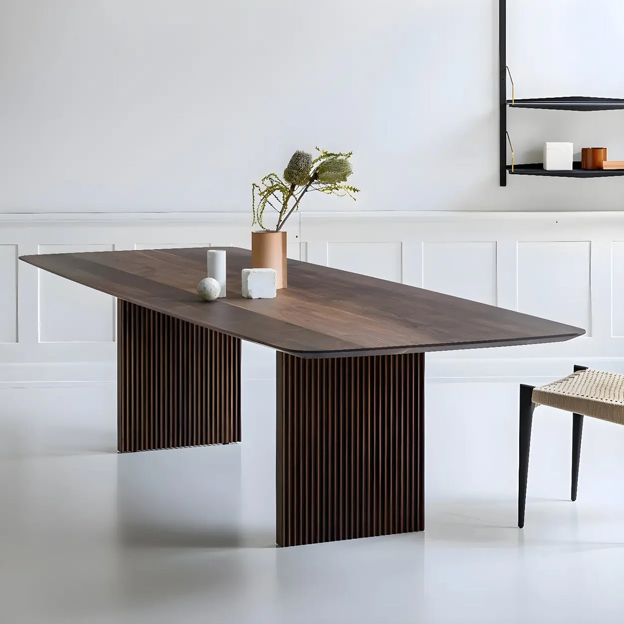 Modern Rectangle Walnut Wood Large Dining Table Image - 1