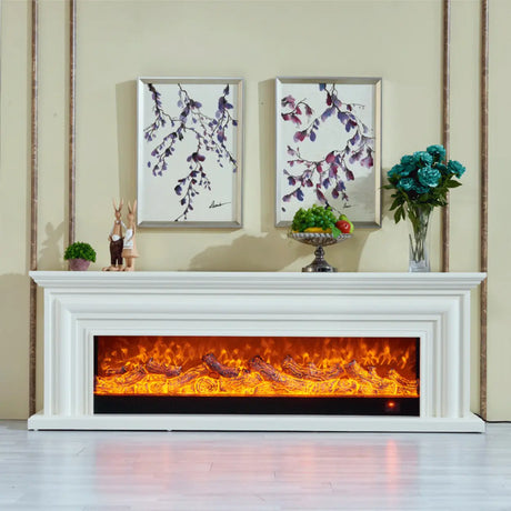 Modern Rectangle White Fireplace TV Stand with Flame Lighting Image - 1