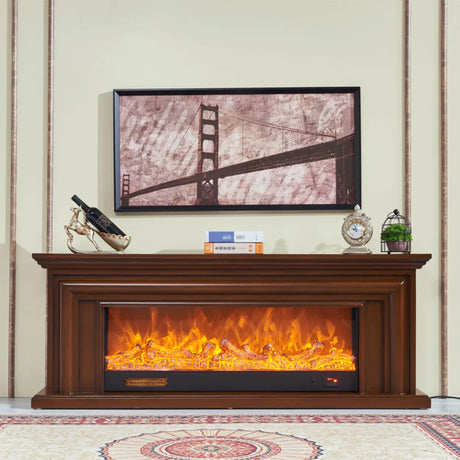 Modern Rectangle White Fireplace TV Stand with Flame Lighting Image - 2
