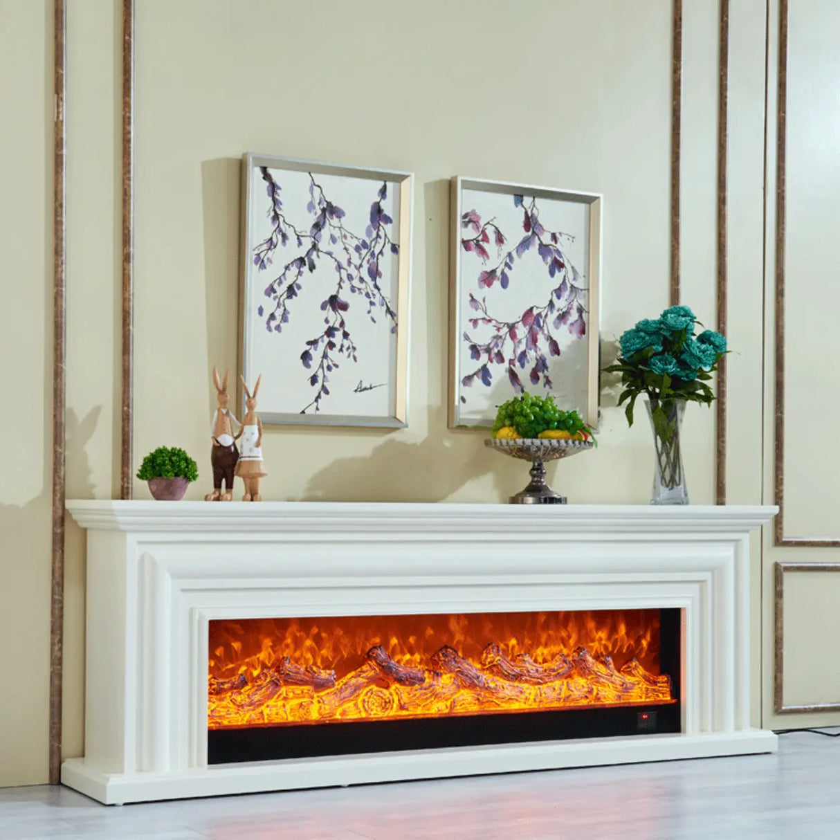 Modern Rectangle White Fireplace TV Stand with Flame Lighting Image - 3