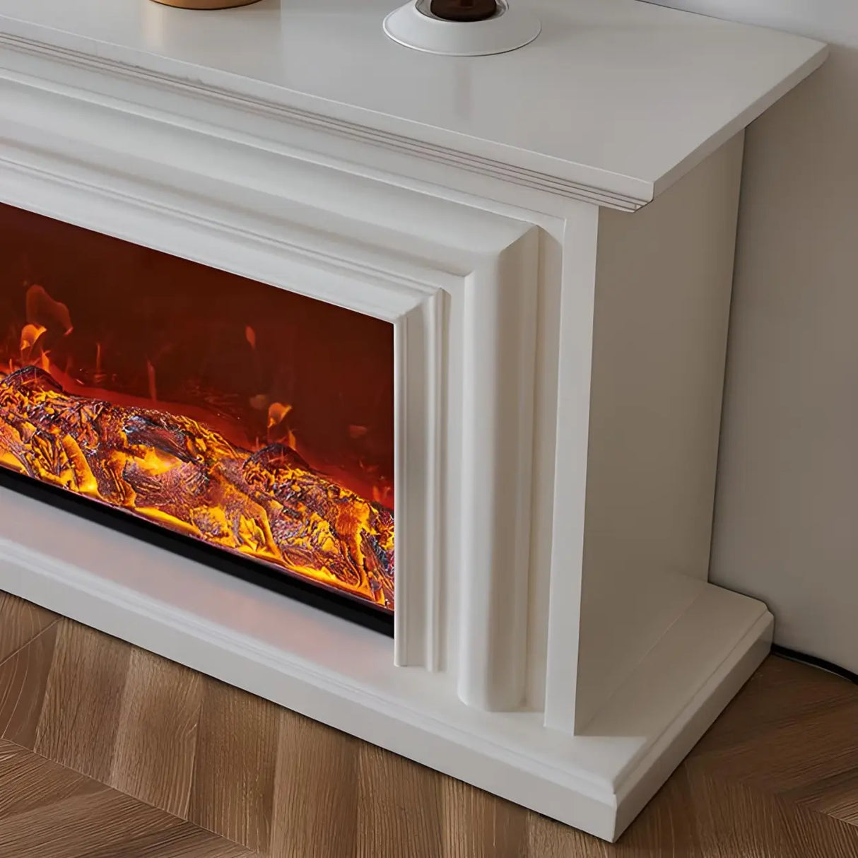 Modern Rectangle White Fireplace TV Stand with Flame Lighting Image - 5