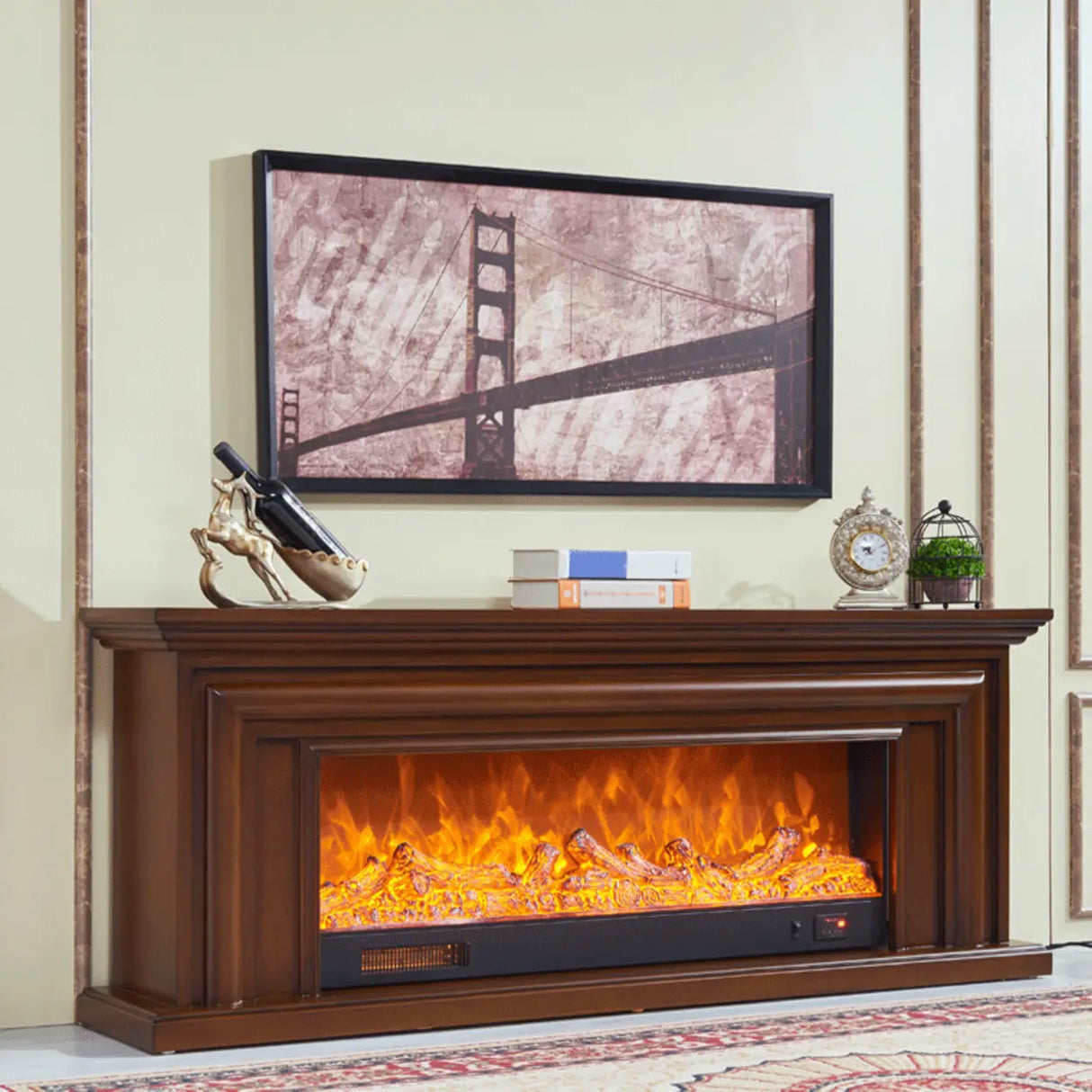 Modern Rectangle White Fireplace TV Stand with Flame Lighting Image - 6