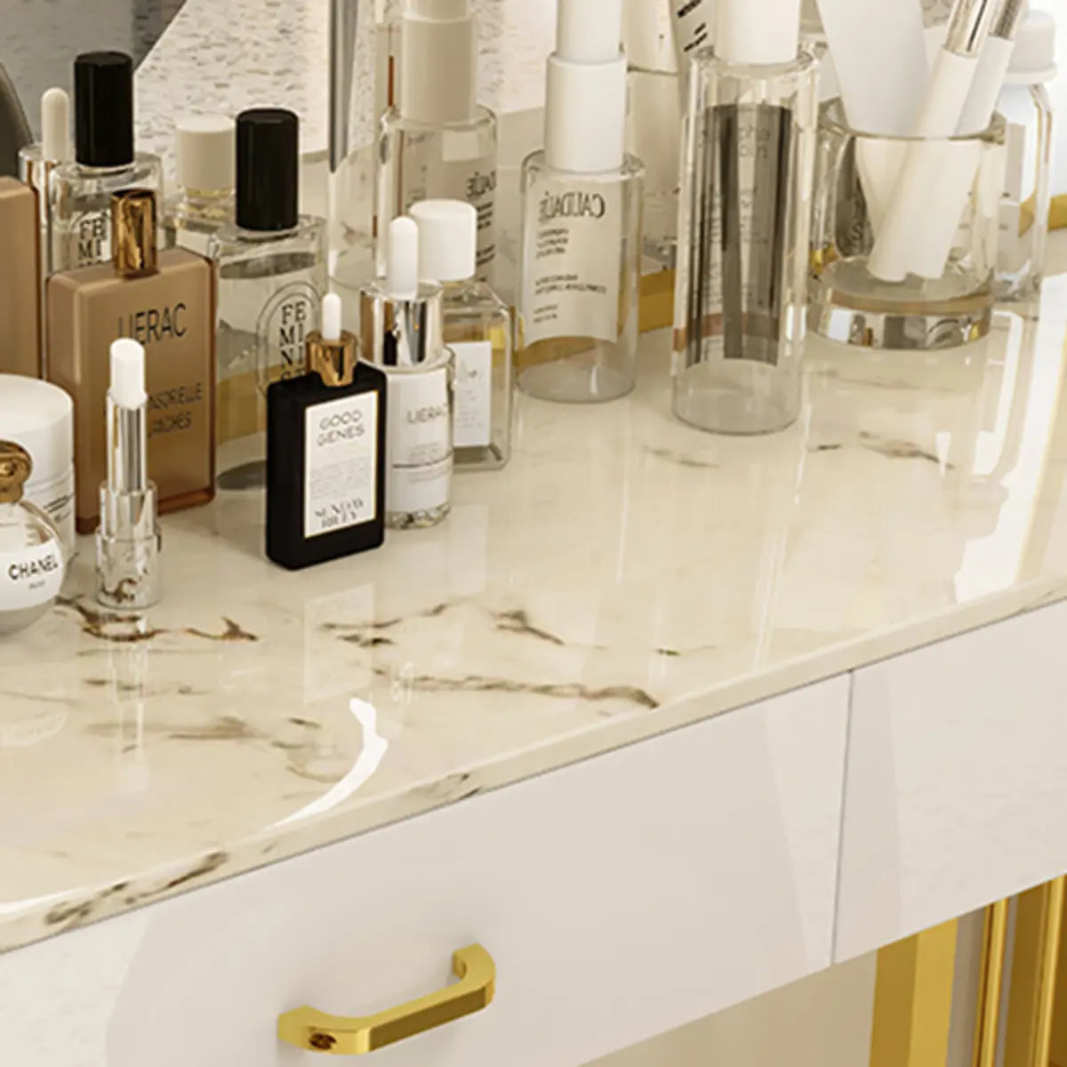 Modern Rectangle White LED Mirror Sintered Stone Makeup Vanity Image - 10