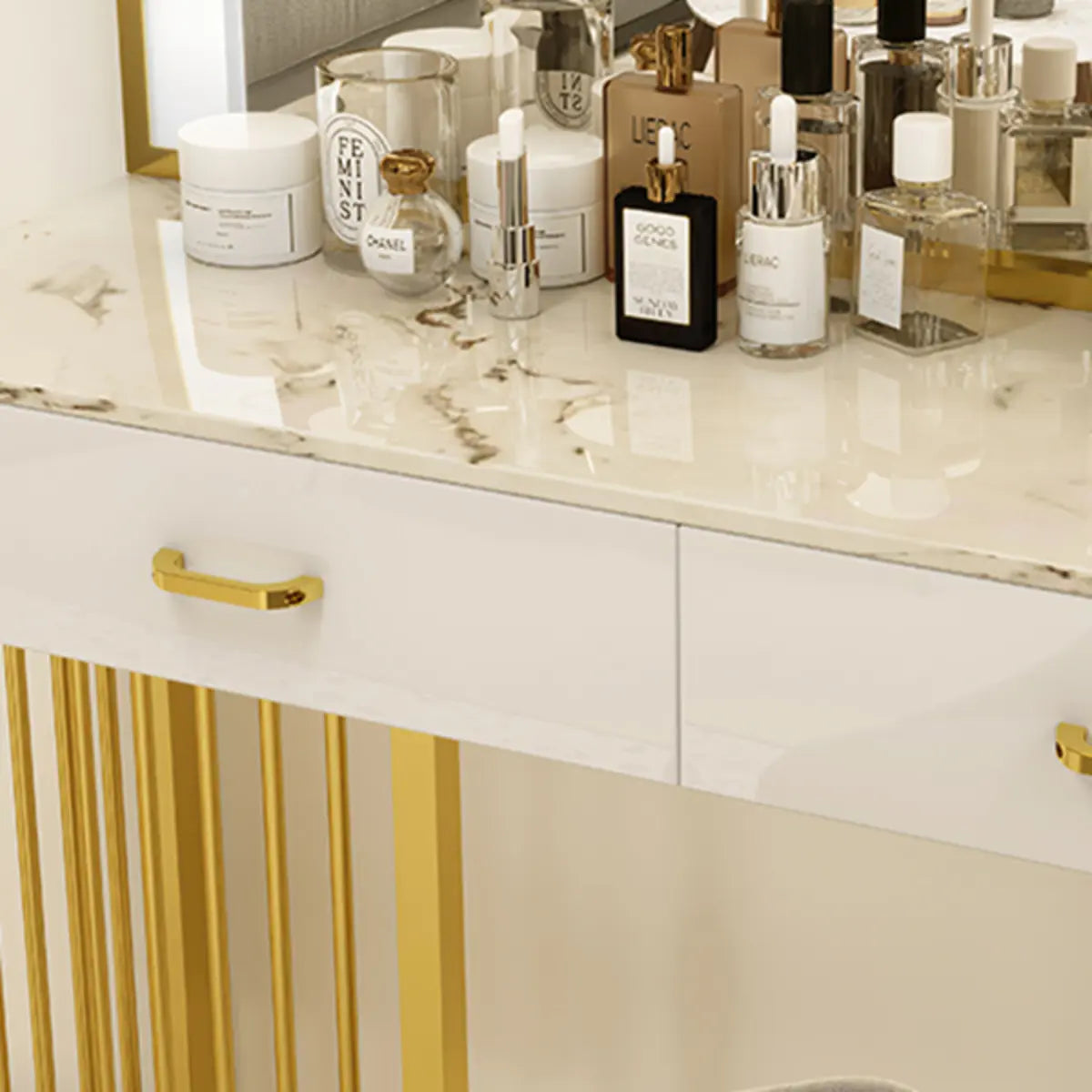 Modern Rectangle White LED Mirror Sintered Stone Makeup Vanity Image - 11