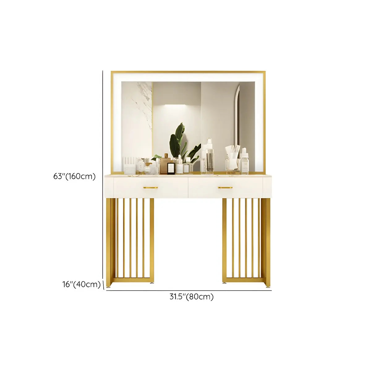 Modern Rectangle White LED Mirror Sintered Stone Makeup Vanity