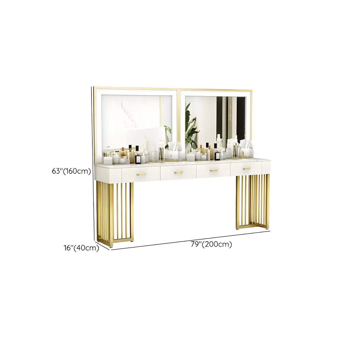 Modern Rectangle White LED Mirror Sintered Stone Makeup Vanity Image - 15
