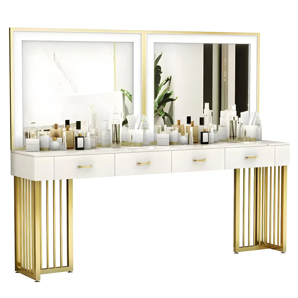 Modern Rectangle White LED Mirror Sintered Stone Makeup Vanity Image - 4