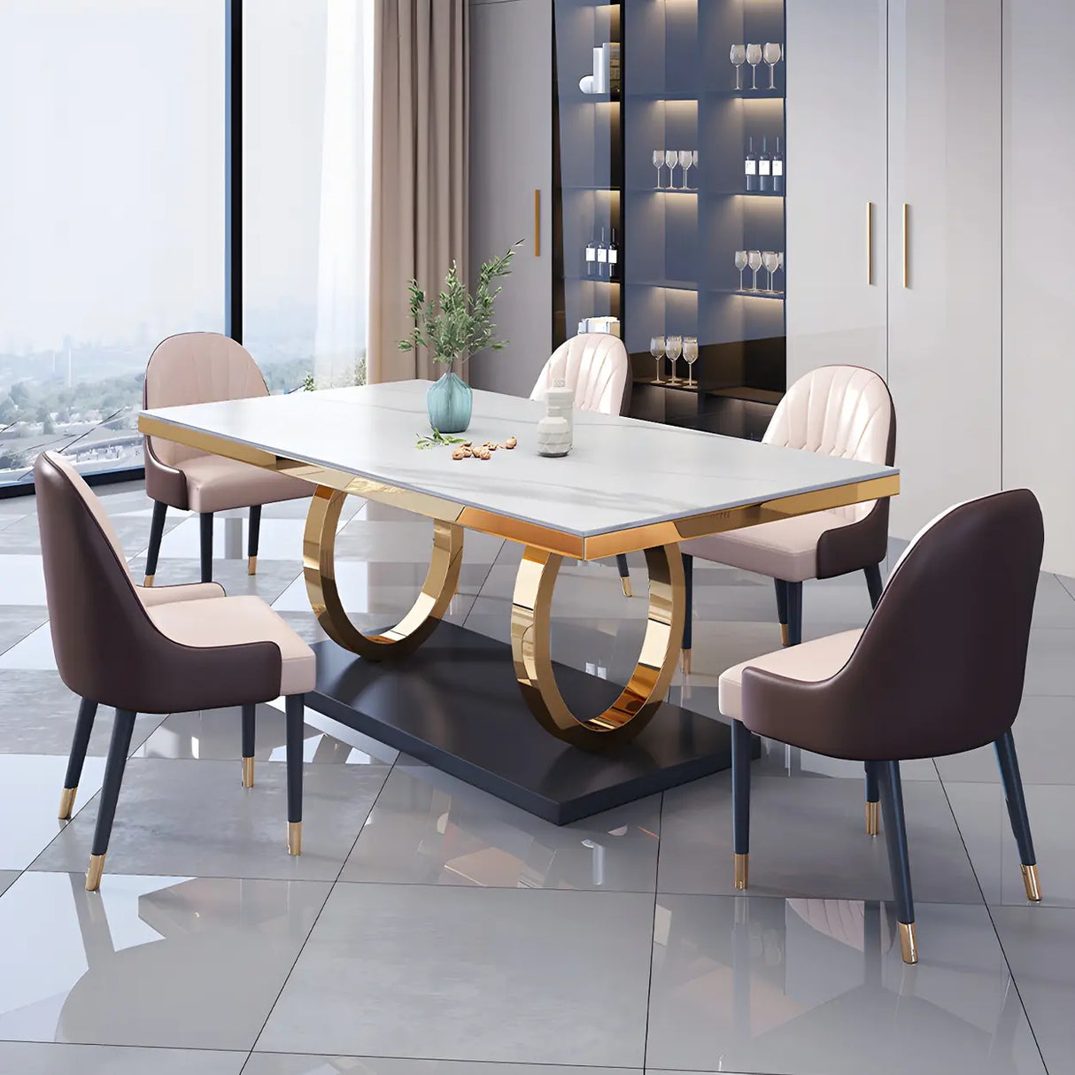 Modern Rectangle White Marble Scratch Resistant Dining Table Image - 1