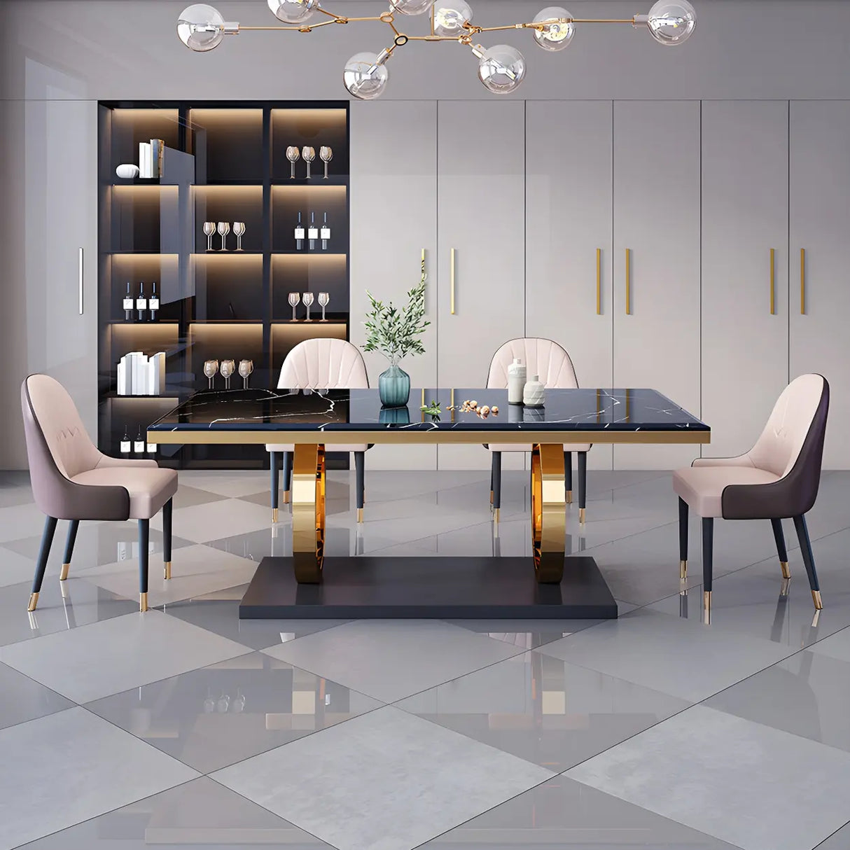 Modern Rectangle White Marble Scratch Resistant Dining Table Image - 2