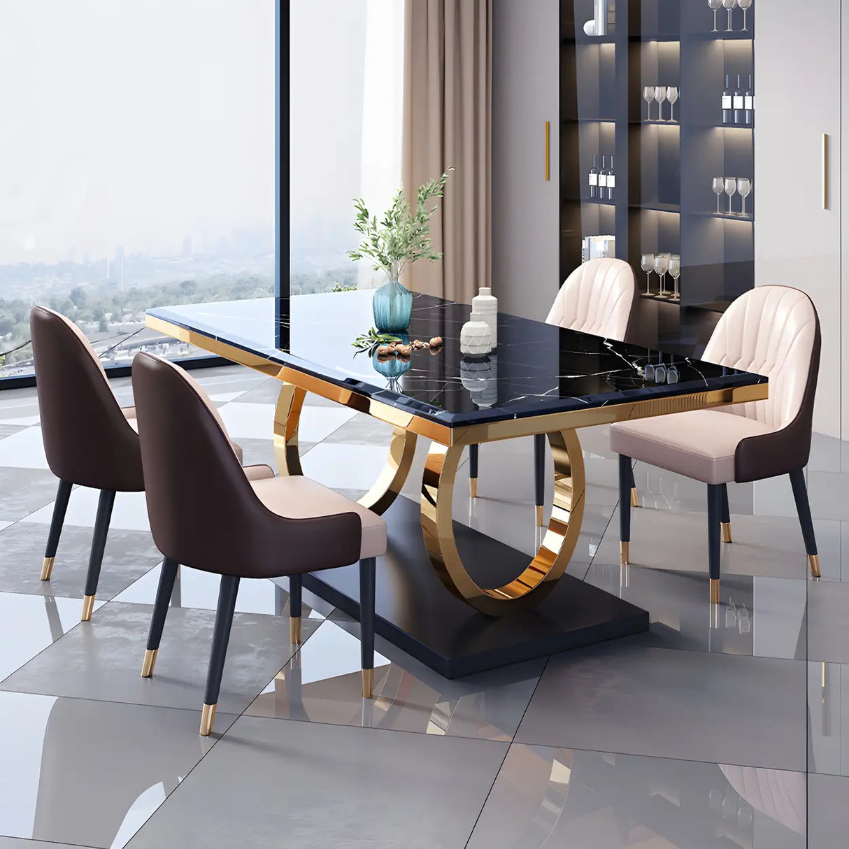 Modern Rectangle White Marble Scratch Resistant Dining Table Image - 3