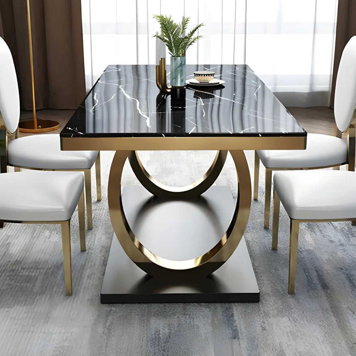 Modern Rectangle White Marble Scratch Resistant Dining Table Image - 9