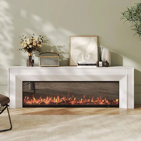 Modern Rectangle White Matte Wood Fireplace TV Stand Image - 1