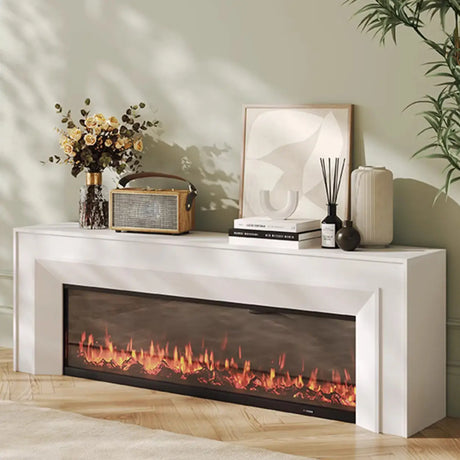 Modern Rectangle White Matte Wood Fireplace TV Stand Image - 2