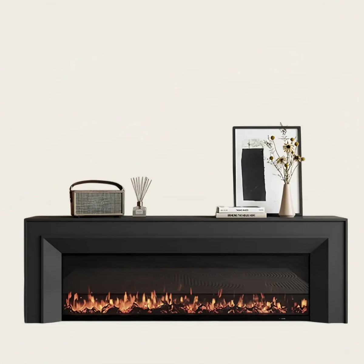 Modern Rectangle White Matte Wood Fireplace TV Stand
