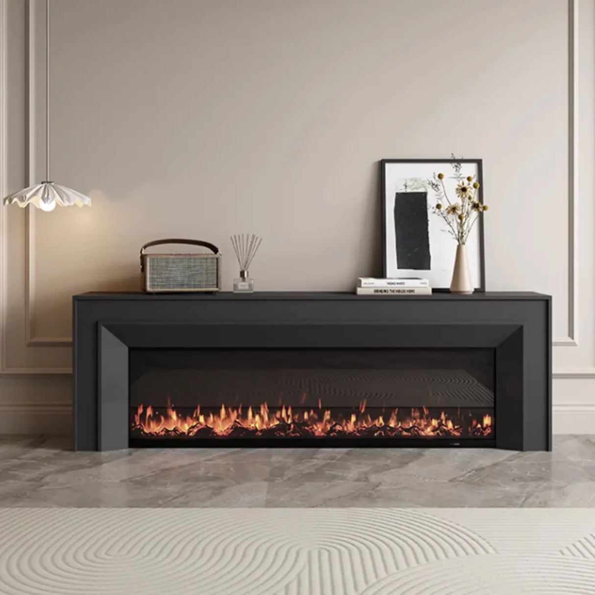 Modern Rectangle White Matte Wood Fireplace TV Stand Image - 4