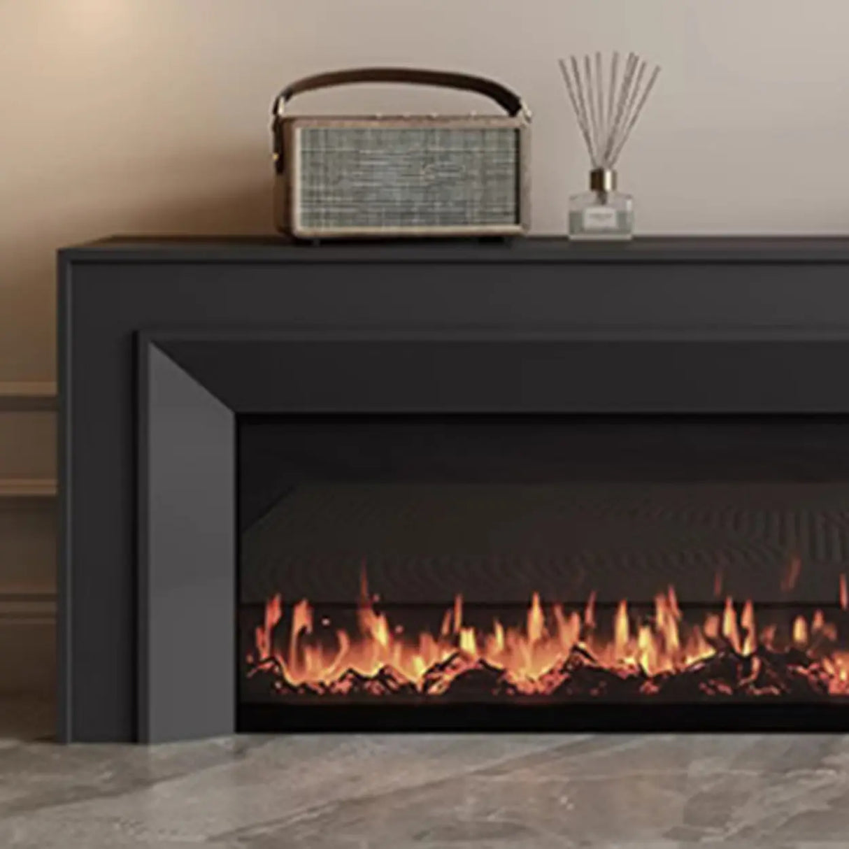 Modern Rectangle White Matte Wood Fireplace TV Stand Image - 5