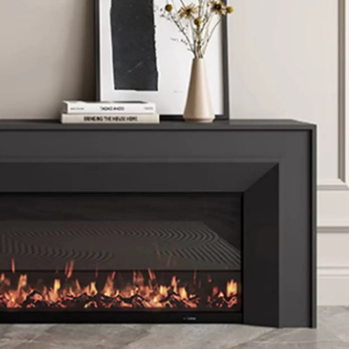 Modern Rectangle White Matte Wood Fireplace TV Stand Image - 7