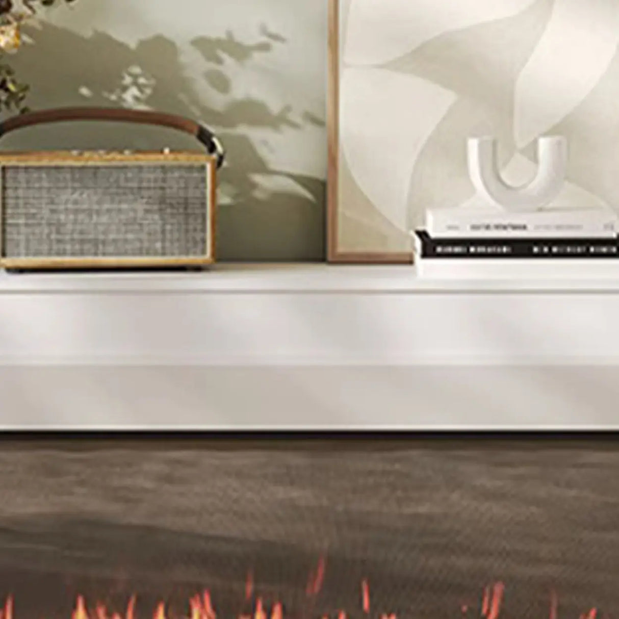 Modern Rectangle White Matte Wood Fireplace TV Stand Image - 9