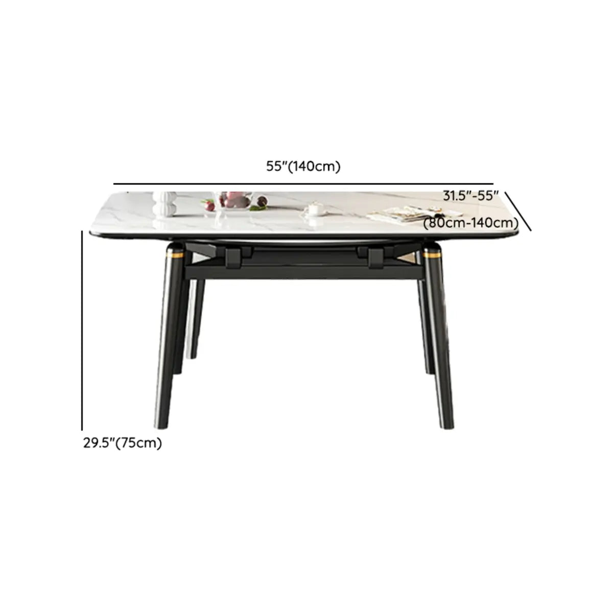 Modern Rectangle White Stone Extendable Dining Table Image - 12