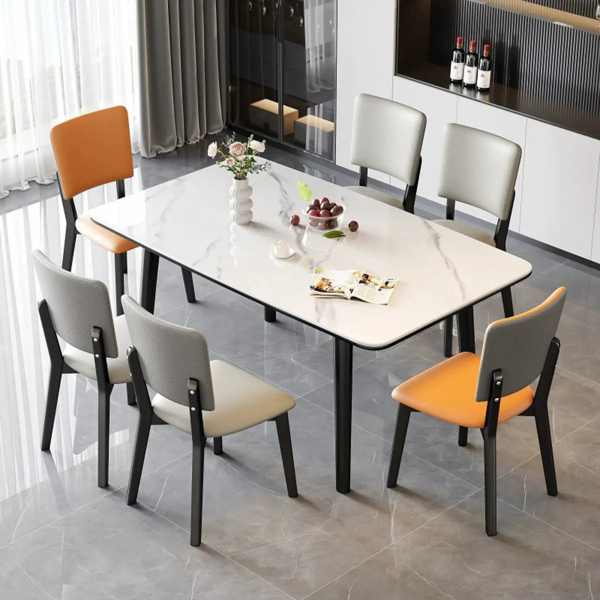 Modern Rectangle White Stone Extendable Dining Table Image - 3