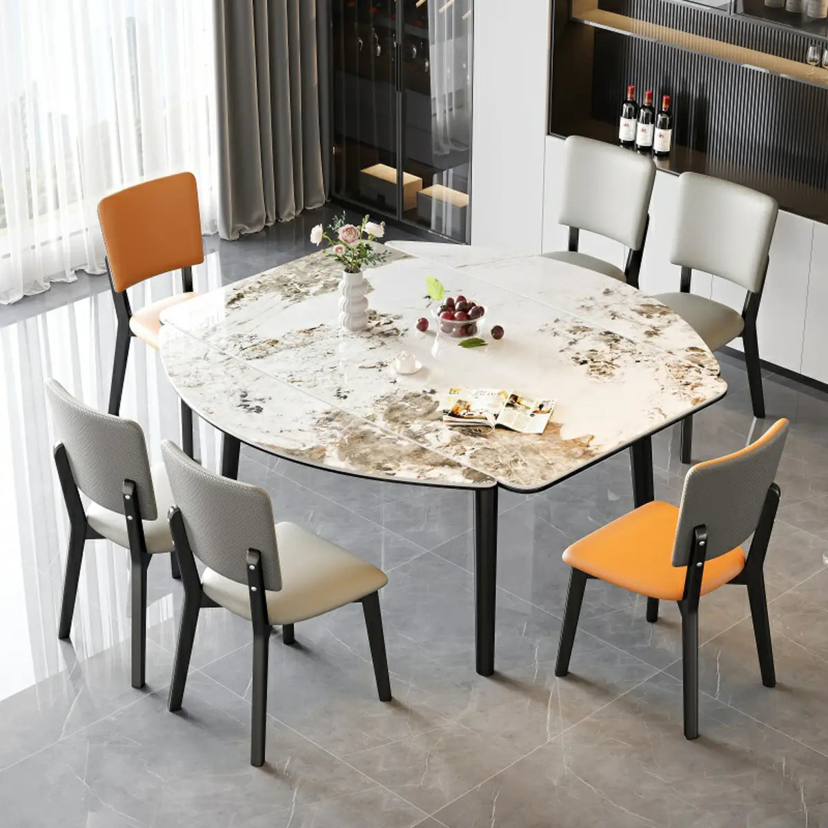 Modern Rectangle White Stone Extendable Dining Table Image - 4