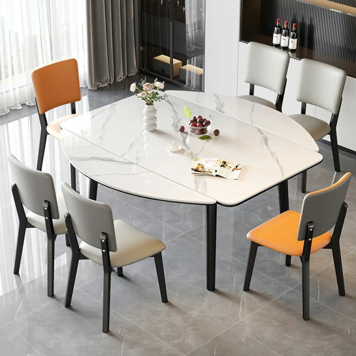 Modern Rectangle White Stone Extendable Dining Table Image - 5