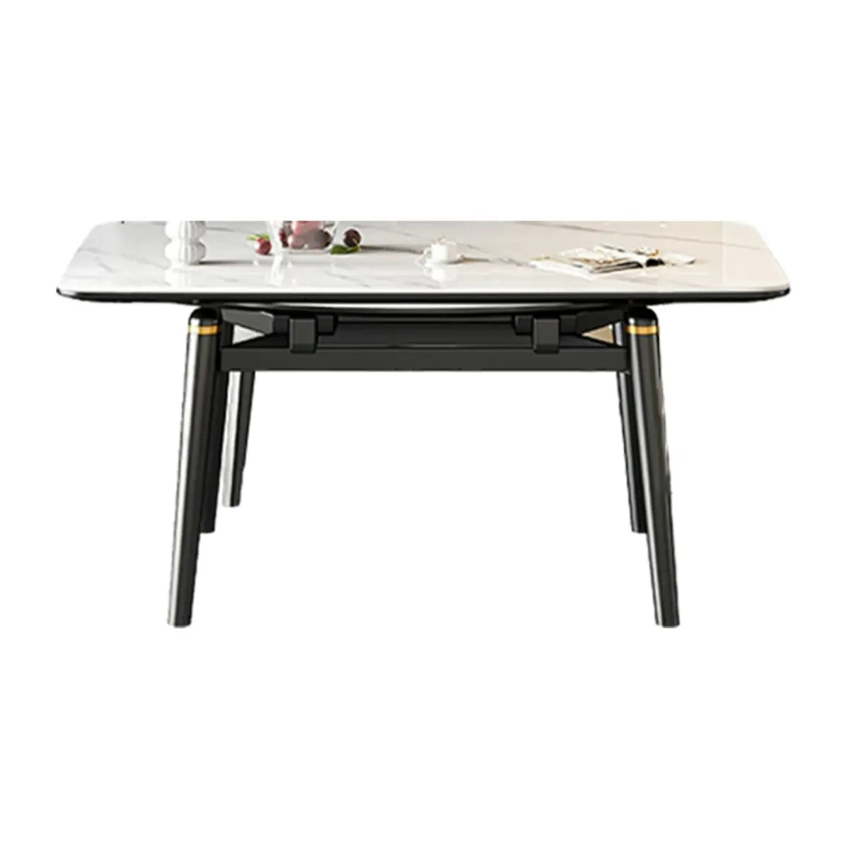 Modern Rectangle White Stone Extendable Dining Table Image - 6