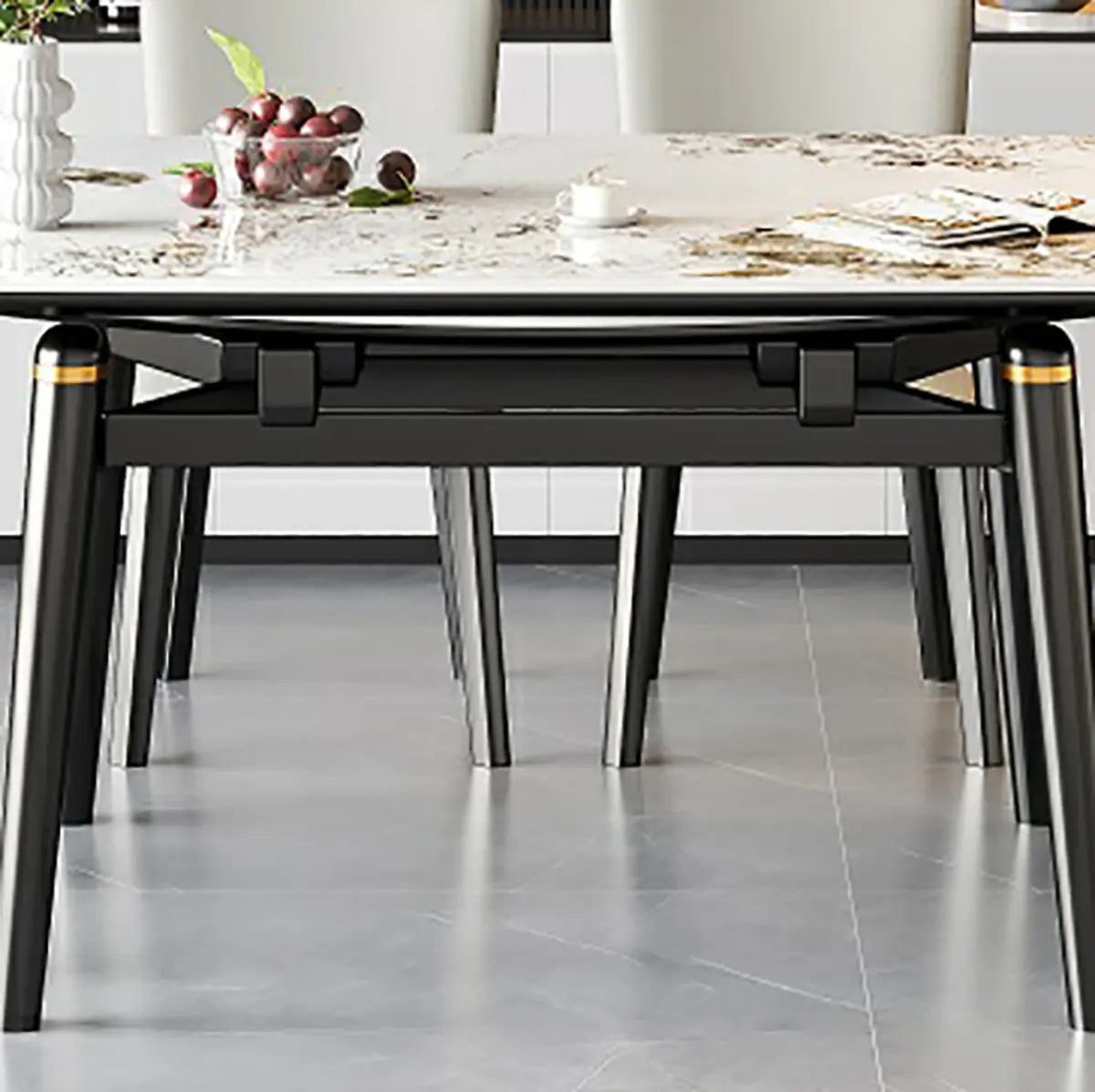 Modern Rectangle White Stone Extendable Dining Table Image - 7