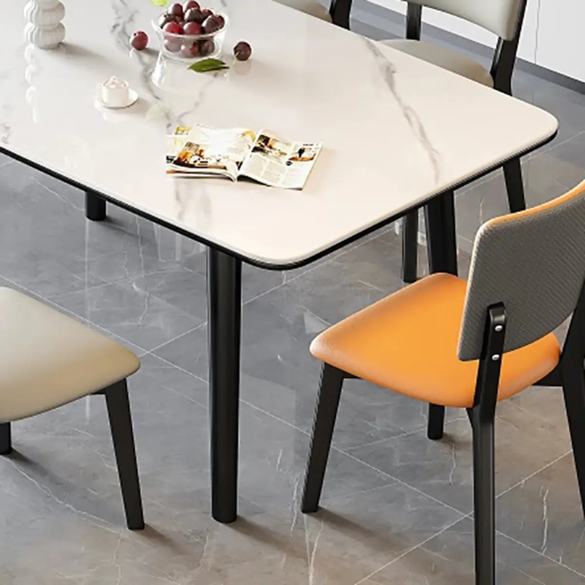 Modern Rectangle White Stone Extendable Dining Table Image - 8