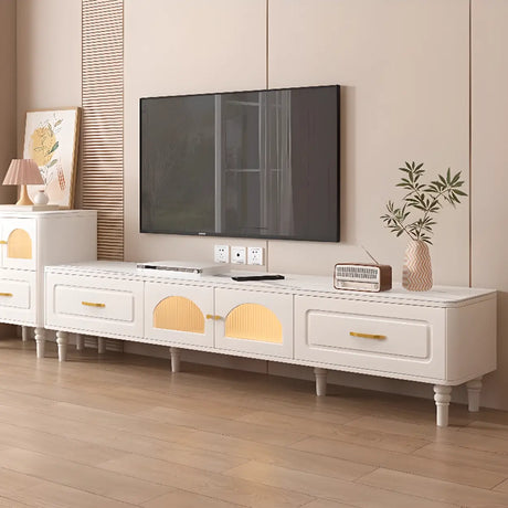 Modern Rectangle White TV Stand with Storage Drawers Image - 1