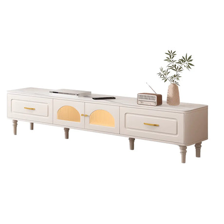 Modern Rectangle White TV Stand with Storage Drawers Image - 2