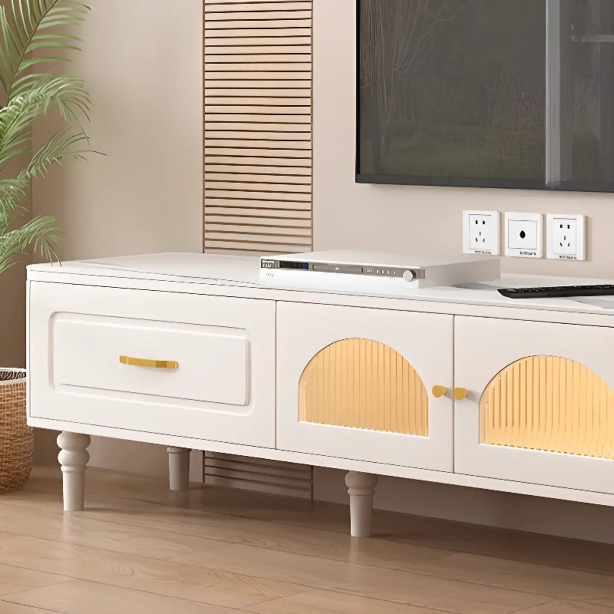 Modern Rectangle White TV Stand with Storage Drawers Image - 3