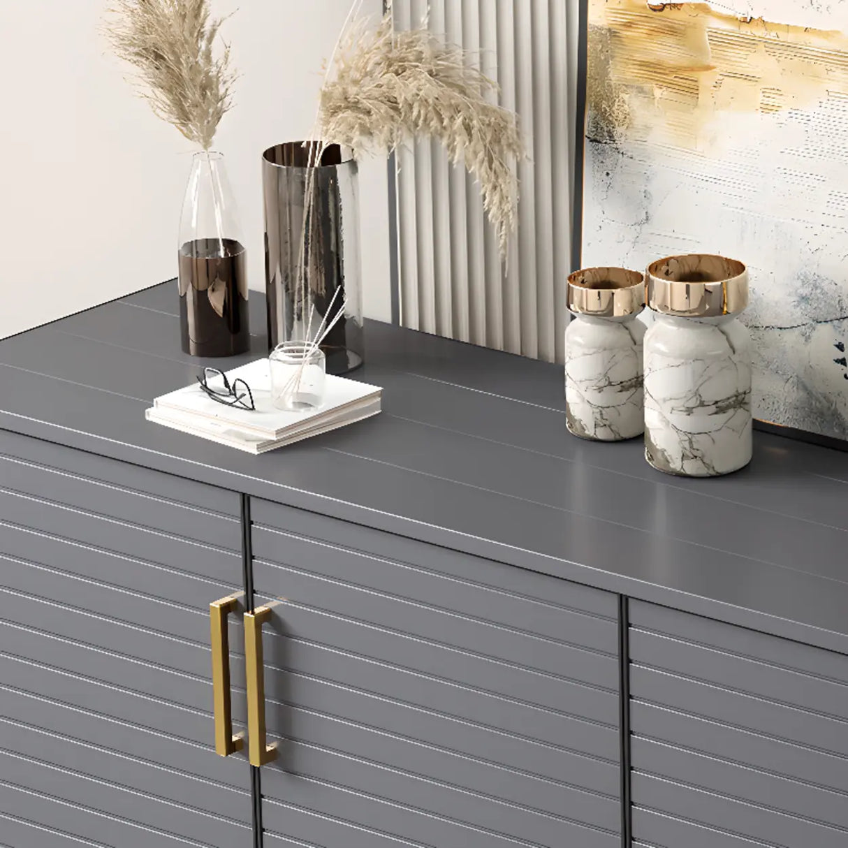 Modern Rectangle Wood Hallway Grey Large Shoe Cabinet Image - 11