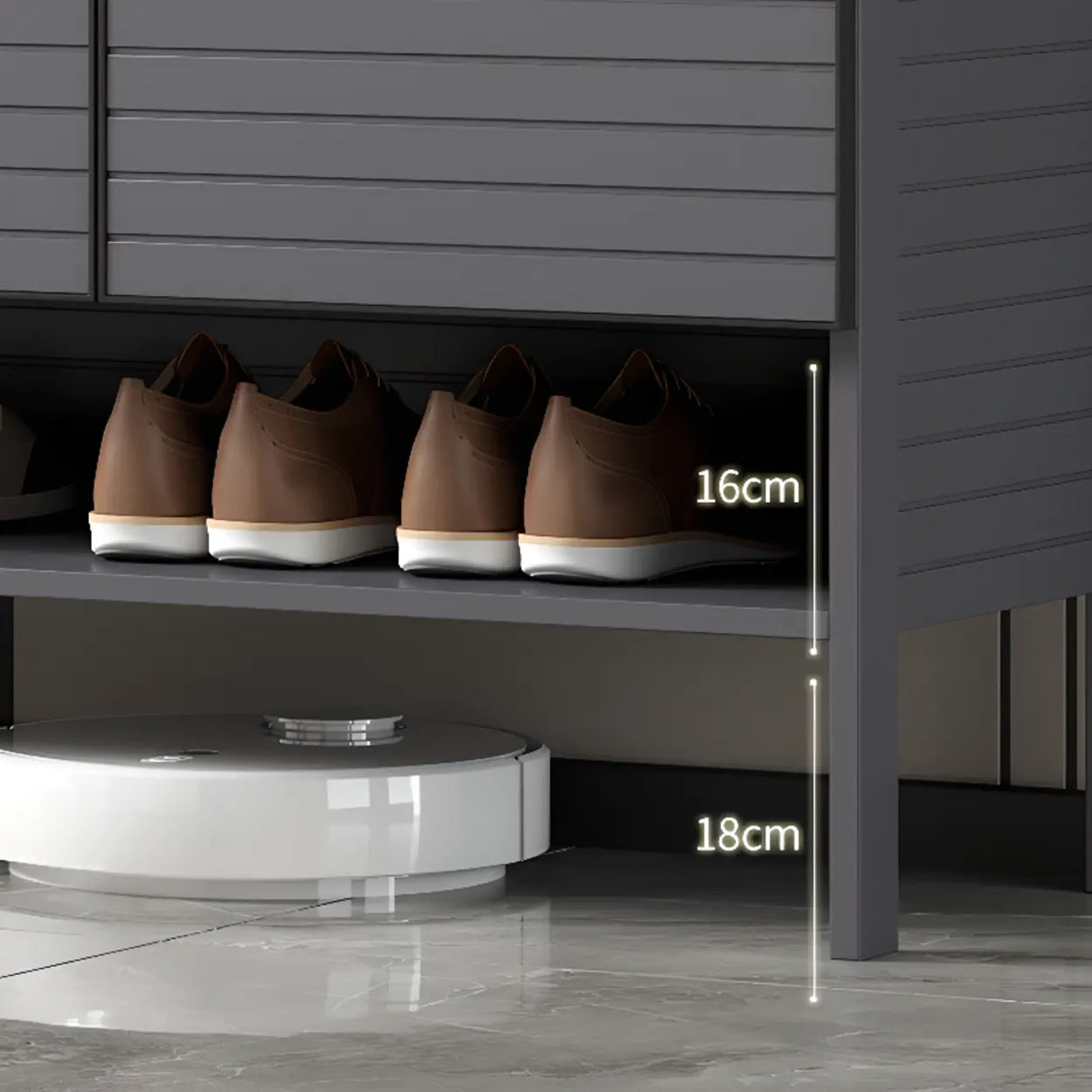 Modern Rectangle Wood Hallway Grey Large Shoe Cabinet Image - 14