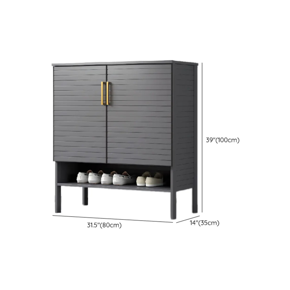 Modern Rectangle Wood Hallway Grey Large Shoe Cabinet Image - 18