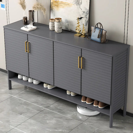 Modern Rectangle Wood Hallway Grey Large Shoe Cabinet Image - 1