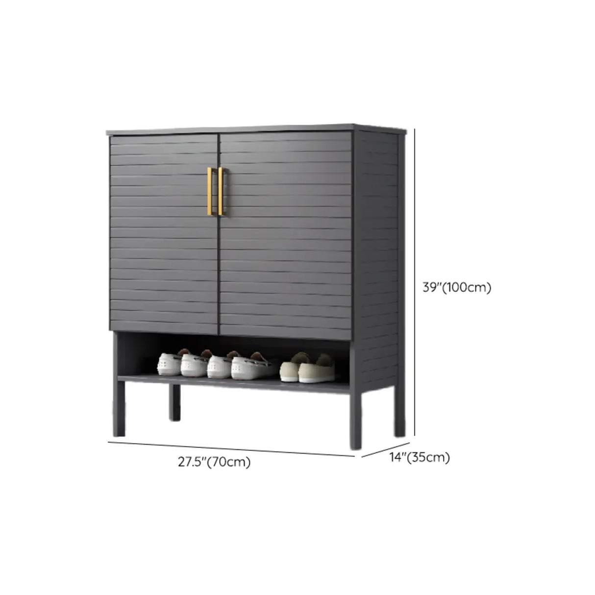 Modern Rectangle Wood Hallway Grey Large Shoe Cabinet Image - 22