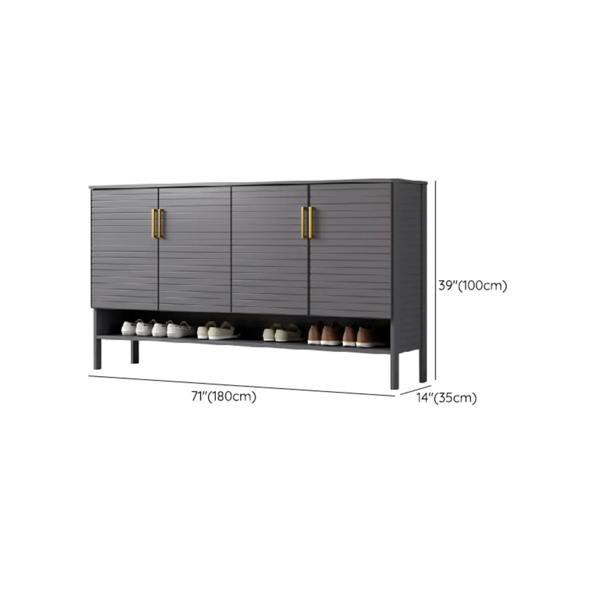 Modern Rectangle Wood Hallway Grey Large Shoe Cabinet Image - 25