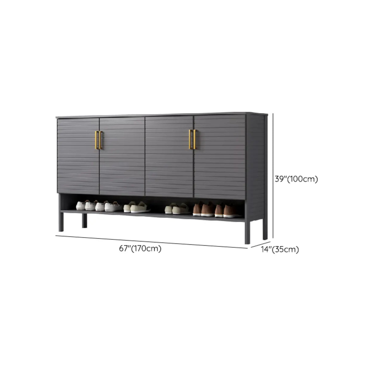Modern Rectangle Wood Hallway Grey Large Shoe Cabinet Image - 29