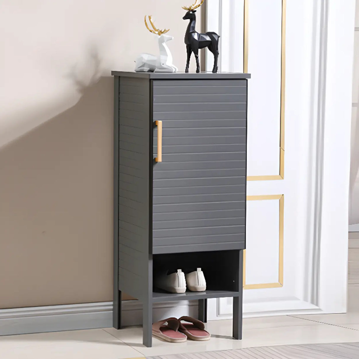 Modern Rectangle Wood Hallway Grey Large Shoe Cabinet Image - 2
