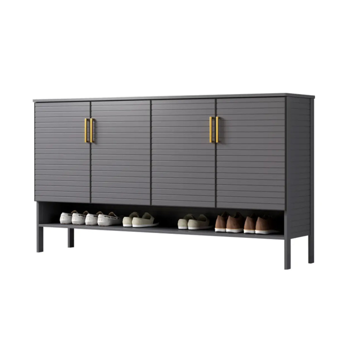 Modern Rectangle Wood Hallway Grey Large Shoe Cabinet Image - 9