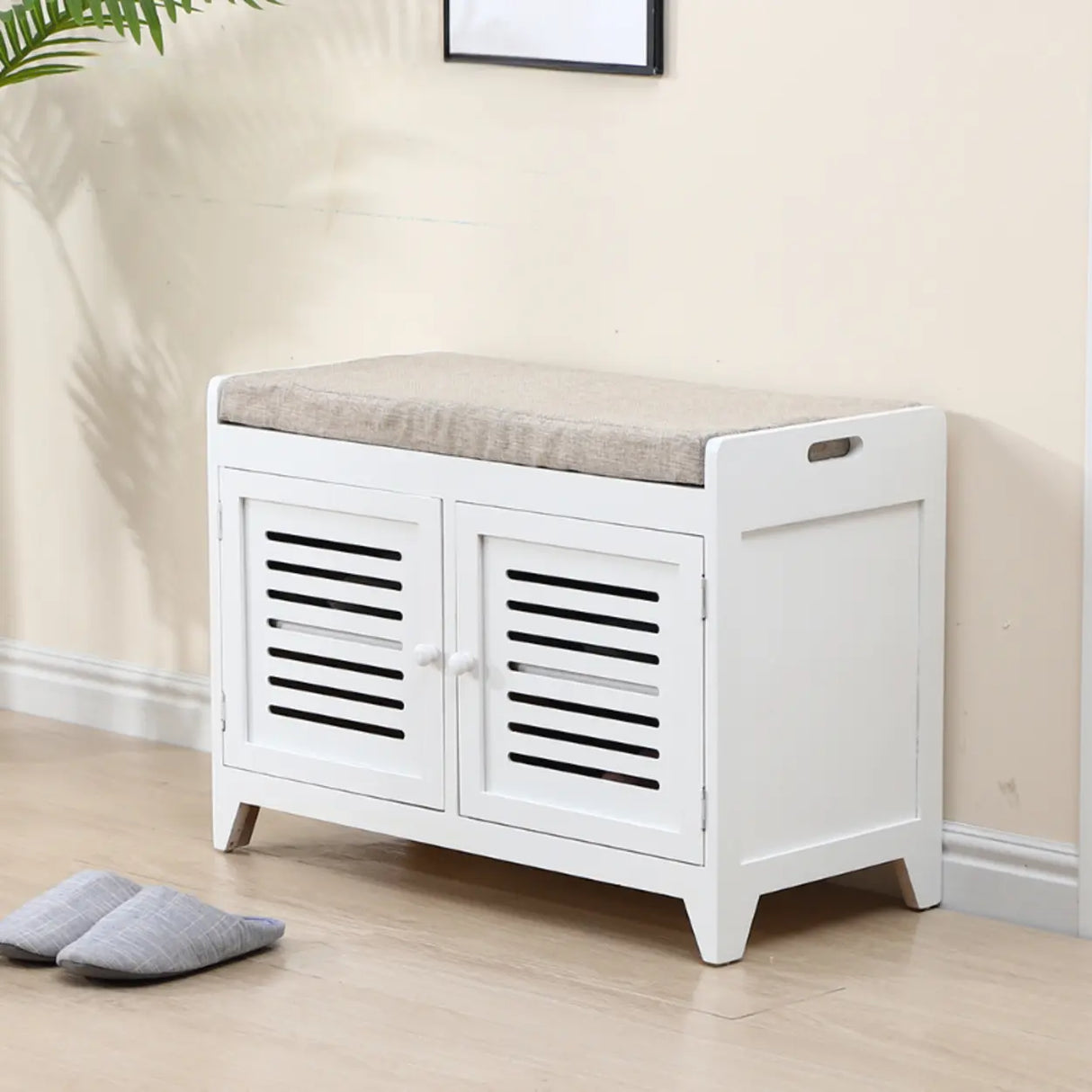 Modern Rectangle Wood Hallway White Large Shoe Cabinet Image - 19