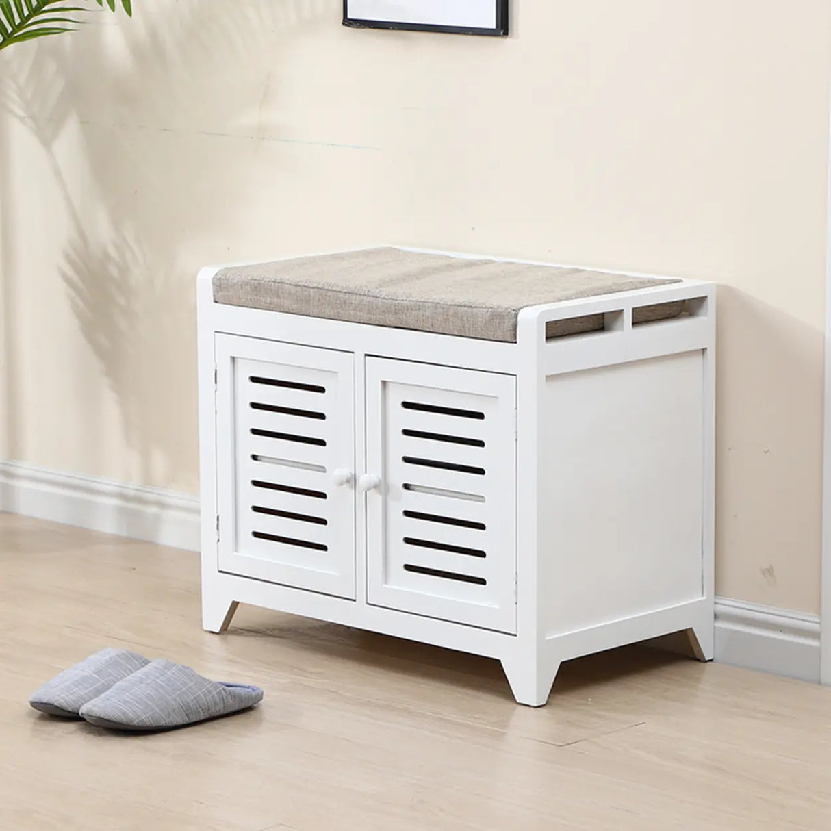 Modern Rectangle Wood Hallway White Large Shoe Cabinet Image - 20