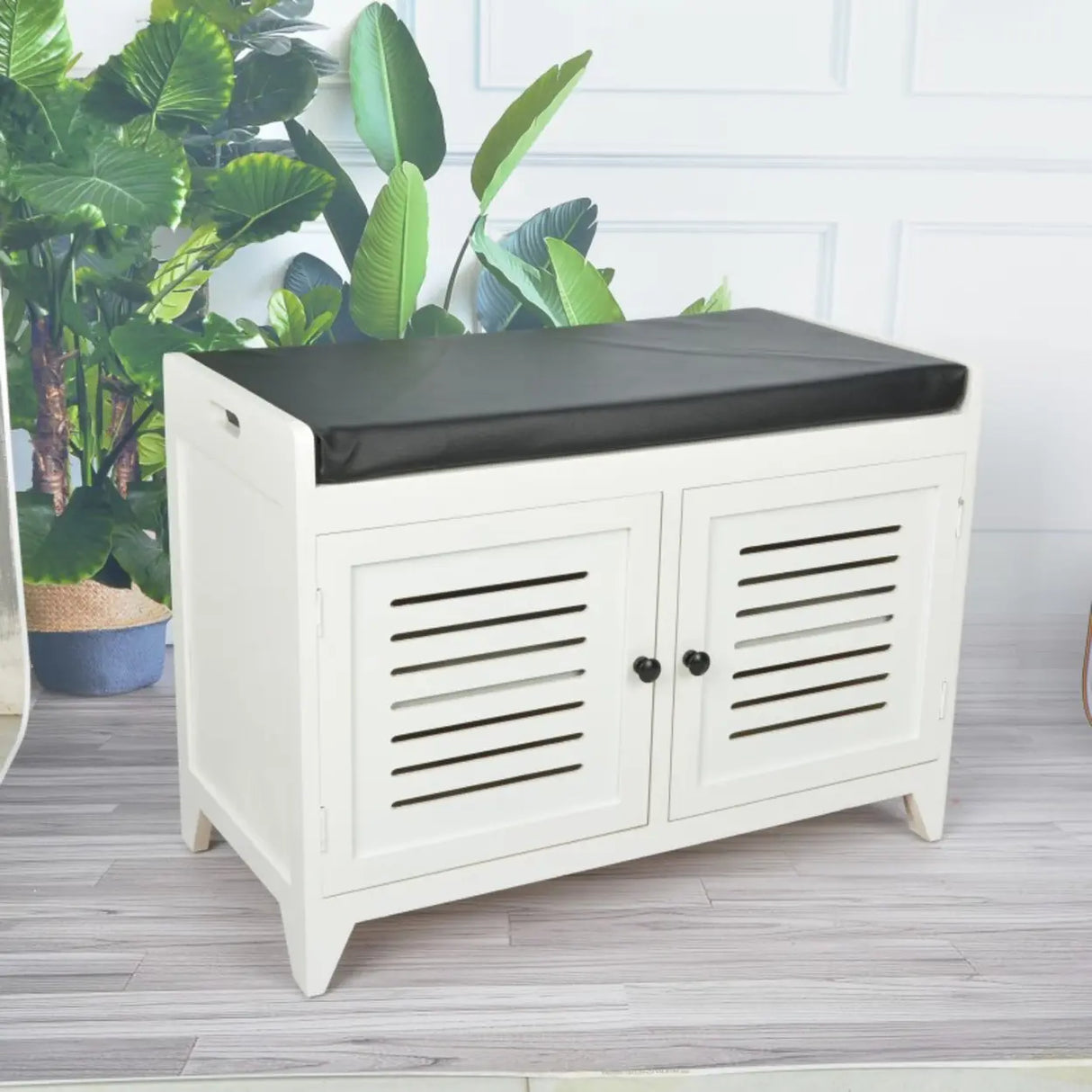 Modern Rectangle Wood Hallway White Large Shoe Cabinet Image - 9