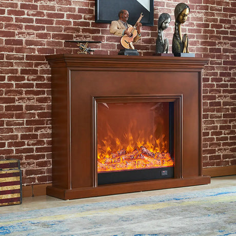 Modern Rectangle Wood Mantel Electric TV Stand Fireplace Image - 2