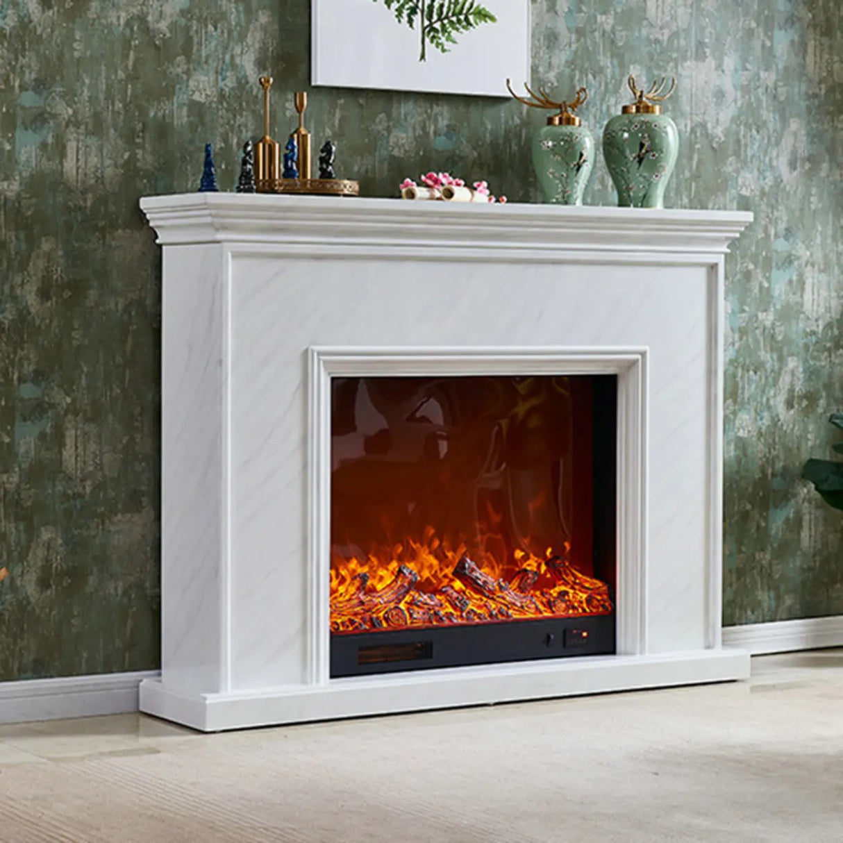Modern Rectangle Wood Mantel Electric TV Stand Fireplace Image - 3
